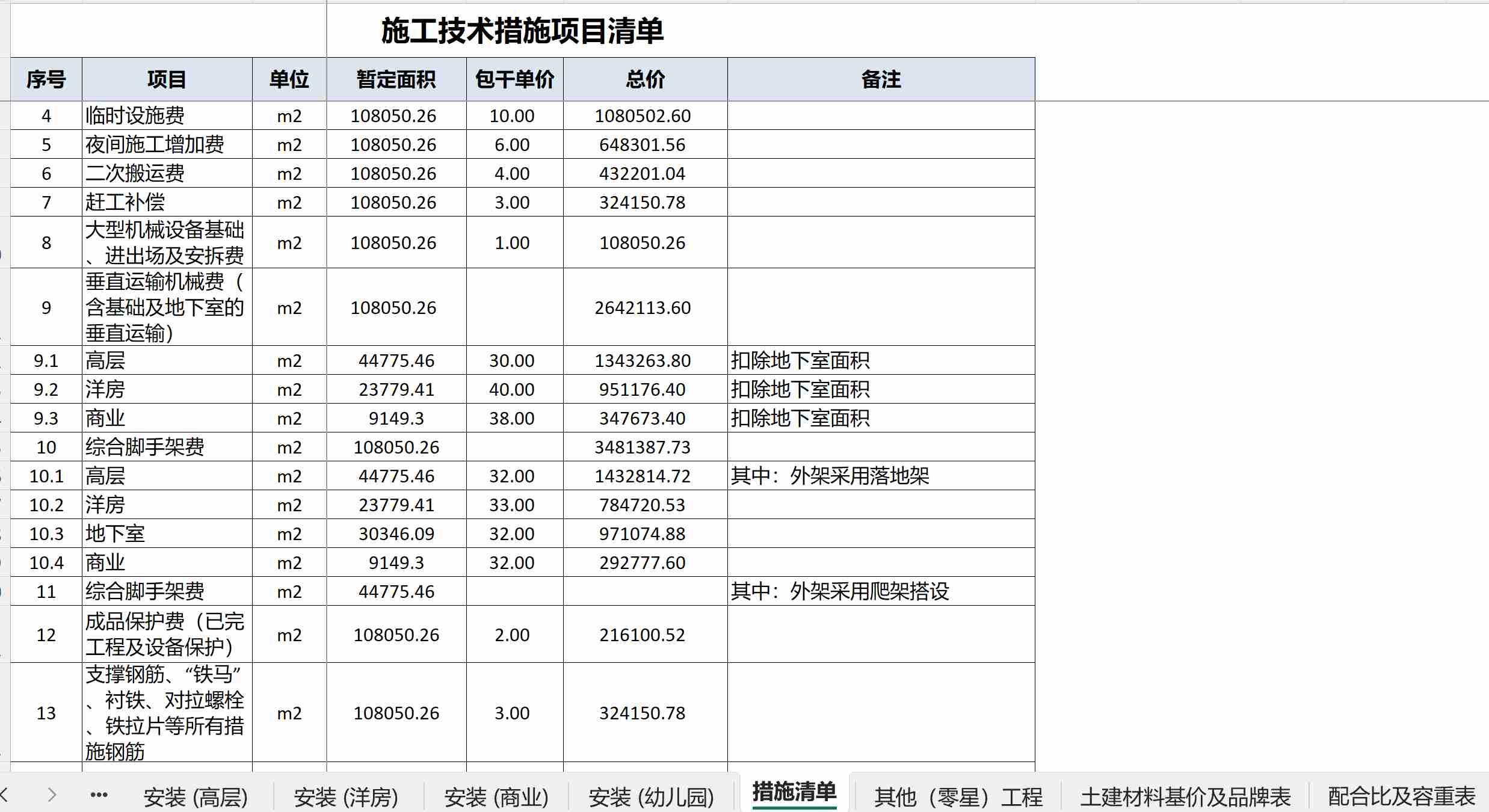总包模拟清单工程实例（带价）