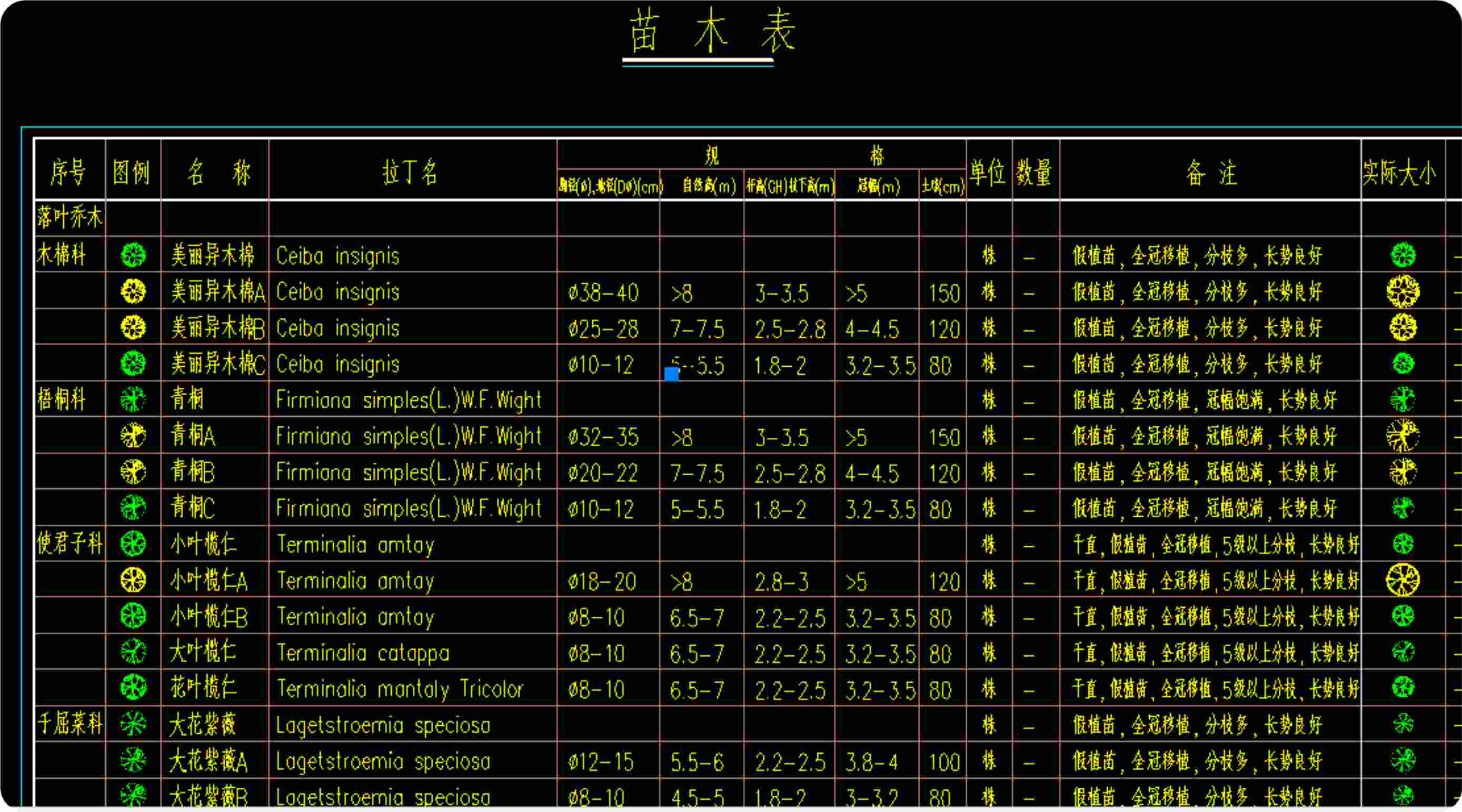 全国苗木表汇总统一苗目规格表可参考