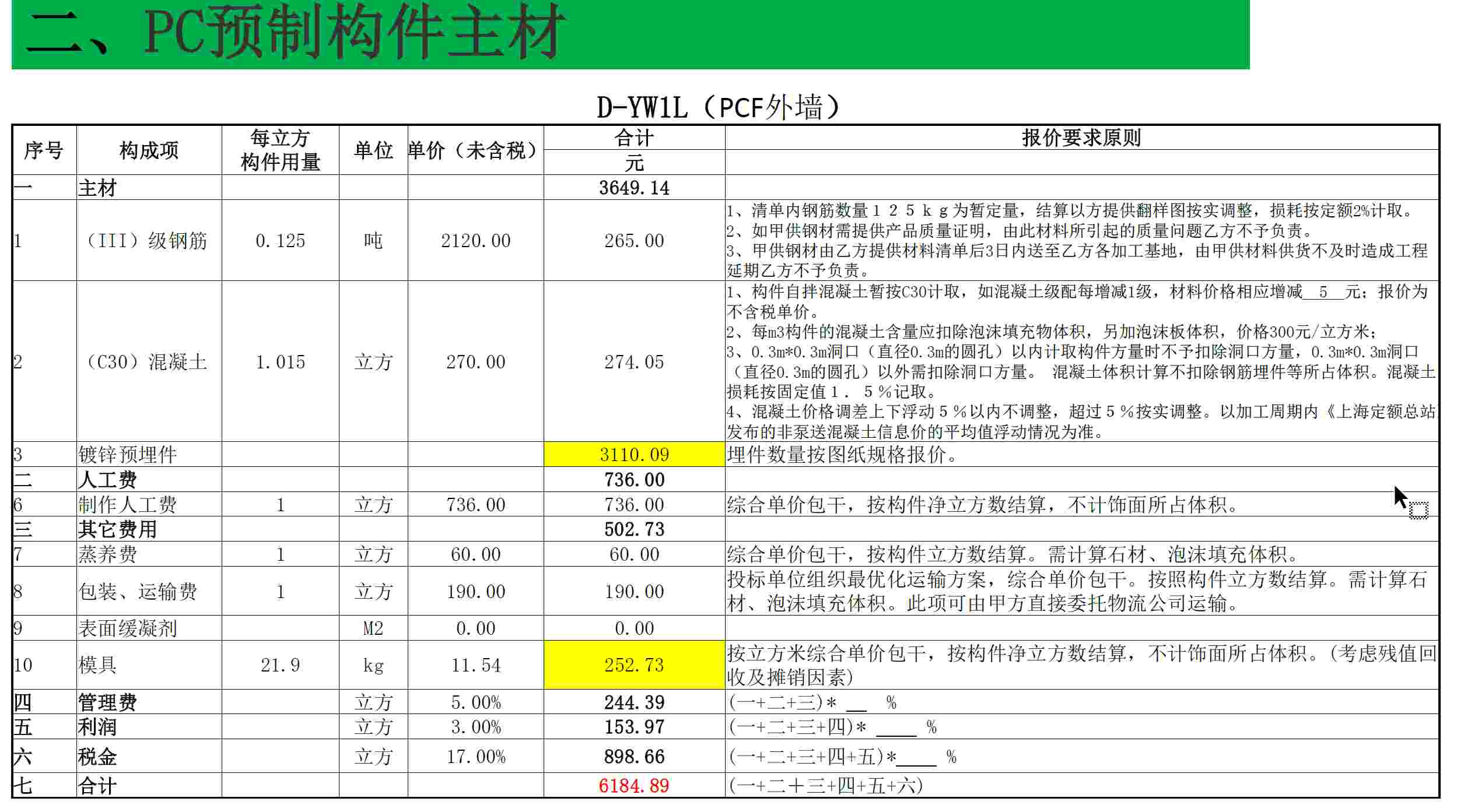 某项目装配式构件成本交流总结