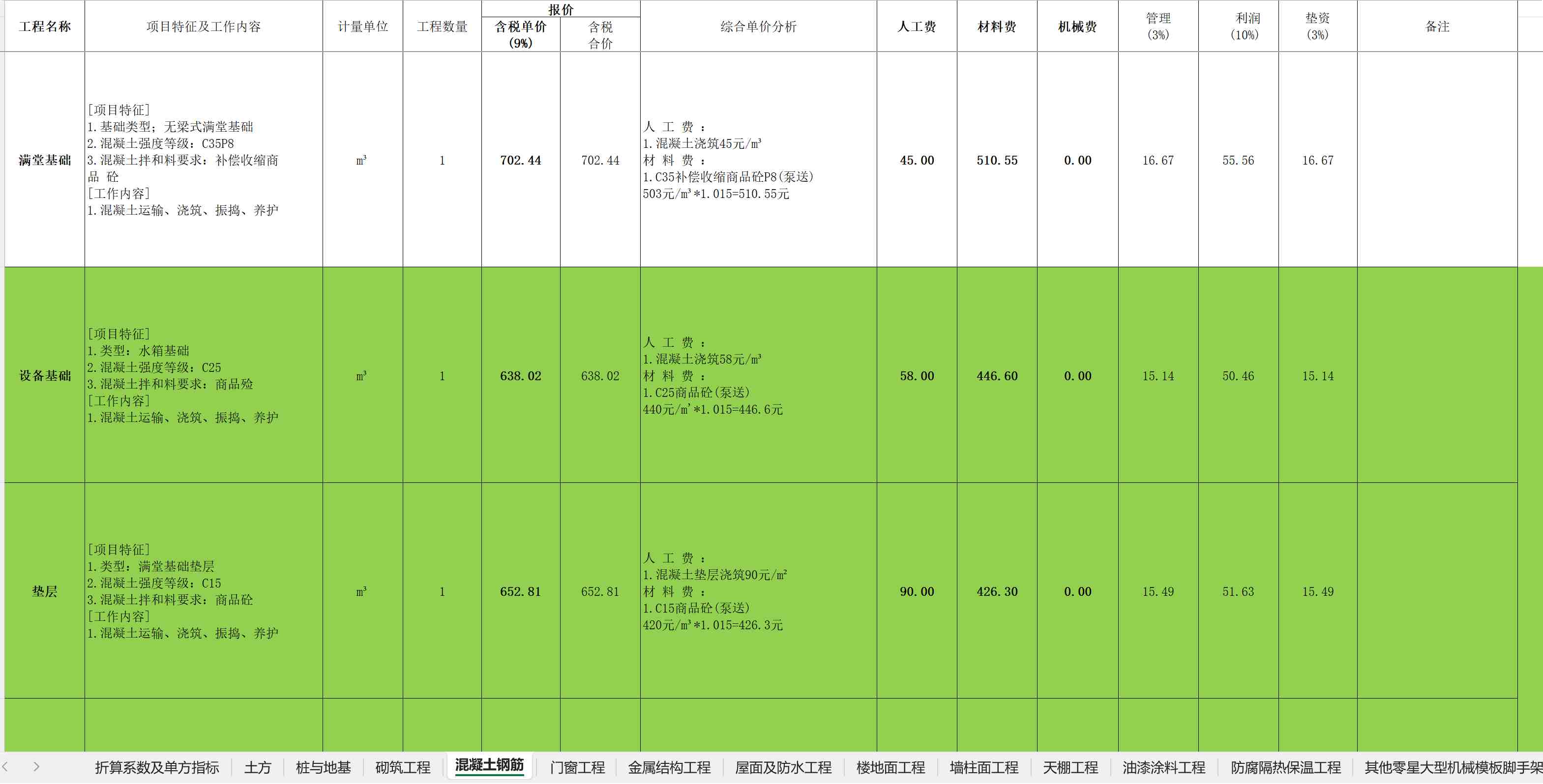 土建装饰成本测算表格可编辑
